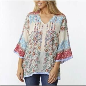 Johnny Was medium Jade Top boho embroidered floral long sleeve